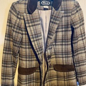 Vintage 70s Frank Lee of CA Brown and Gray Plaid Blazer Jacket Womens Size 3/4